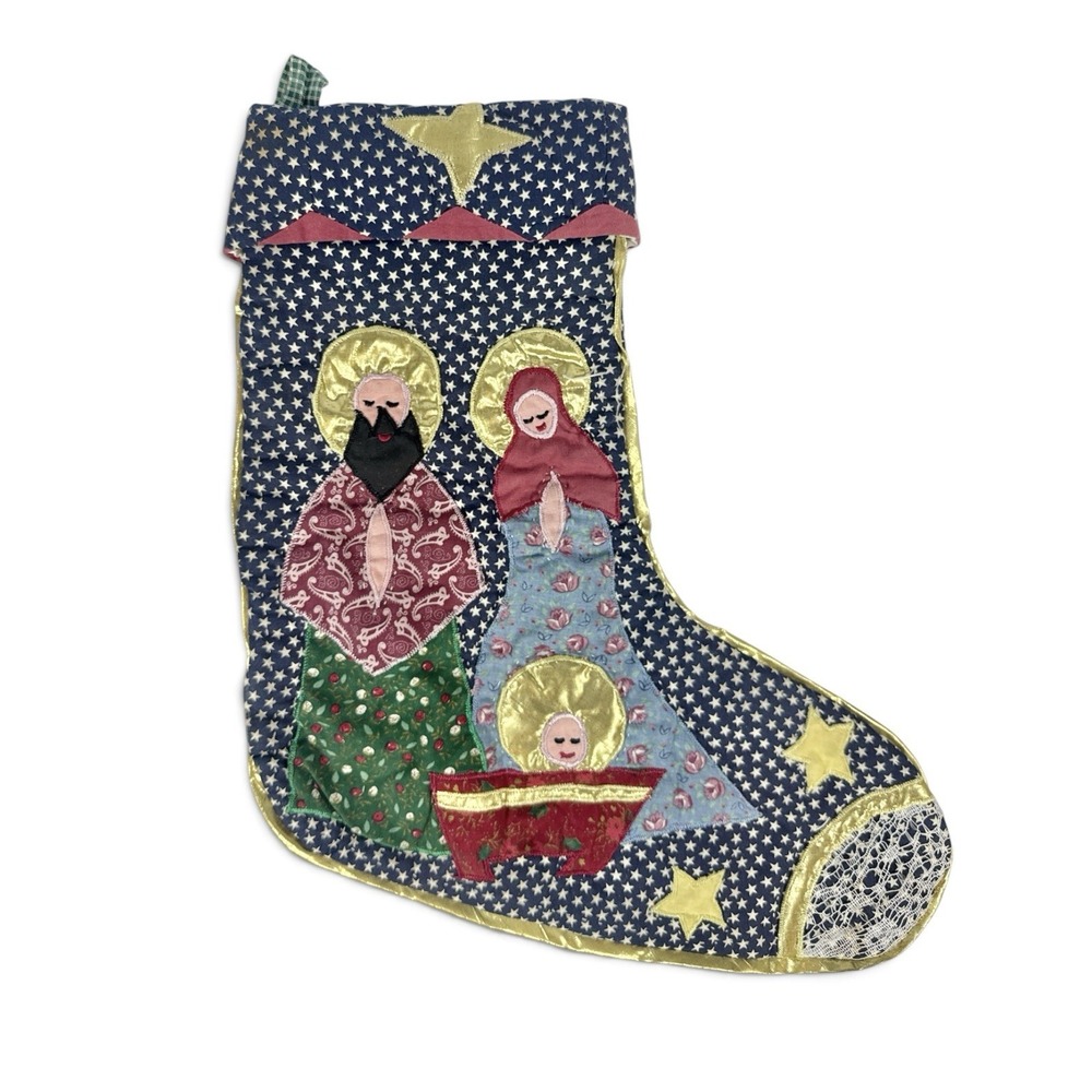 Handmade Nativity Scene Christmas Stocking Mary Joseph Baby Jesus Cottagecore